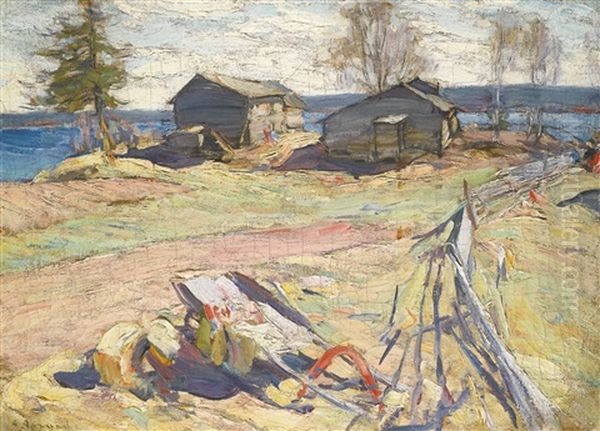 Village In The North Oil Painting by Abram Efimovich Arkhipov