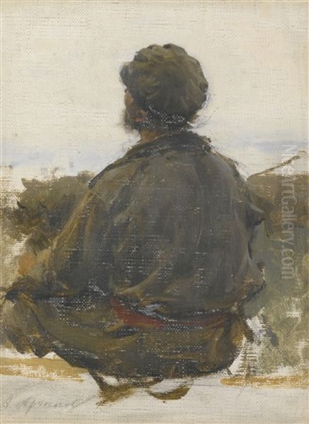 Study Of A Seated Man Oil Painting by Abram Efimovich Arkhipov