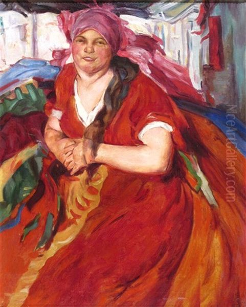 A Russian Woman Oil Painting by Abram Efimovich Arkhipov