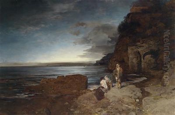 Evening On The Coast Oil Painting by Oswald Achenbach