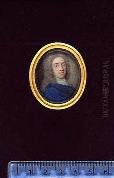 A Gentleman, Wearing Blue Cloak, White Lace Cravat And Full-bottomed Powdered Wig Oil Painting by Benjamin Arlaud