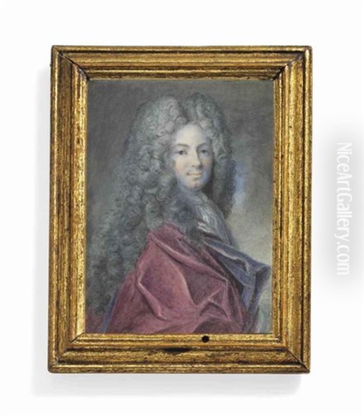 A Young Gentleman, In Red Robes, White Cravat, Full-bottomed Powdered Curling Wig Oil Painting by Jacques-Antoine Arlaud