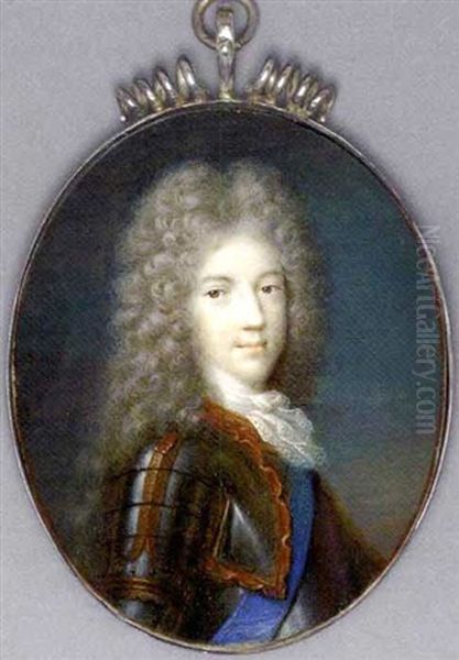 Prince James Francis Edward Stuart In Gilt-studded Armour And Lace Cravat, Wearing The Blue Sash Of The Order Of The Garter, Full Bottomed Powdered Curling Wig Oil Painting by Jacques-Antoine Arlaud