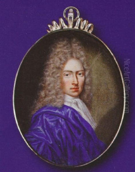 A Gentleman, Wearing Blue Cloak And White Chemise With Cravat, Full-bottomed Powdered Wig Oil Painting by Jacques-Antoine Arlaud