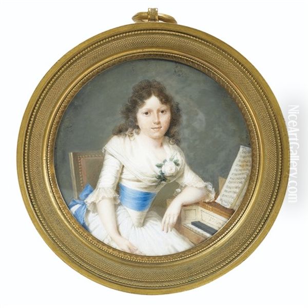 Une Jeune Femme Accoudee A Son Clavecin Oil Painting by Louis Ami Arlaud-Jurine