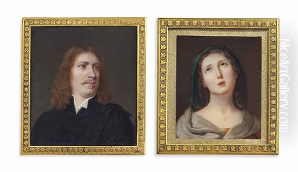 A Young Gentleman, In Black Robes And White Shirt, Auburn Hair And Moustache (after A 17th Century Portrait); Together With A Young Lady In The Guise Of A Saint (2 Works) Oil Painting by Louis Ami Arlaud-Jurine