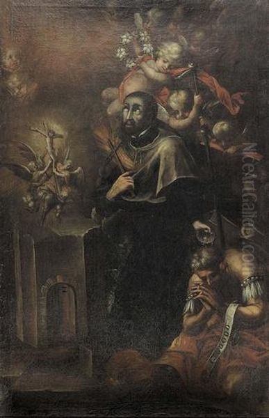 Standbild Des Heiligen Franz Xaver In Vision. Oil Painting by Johann Achert