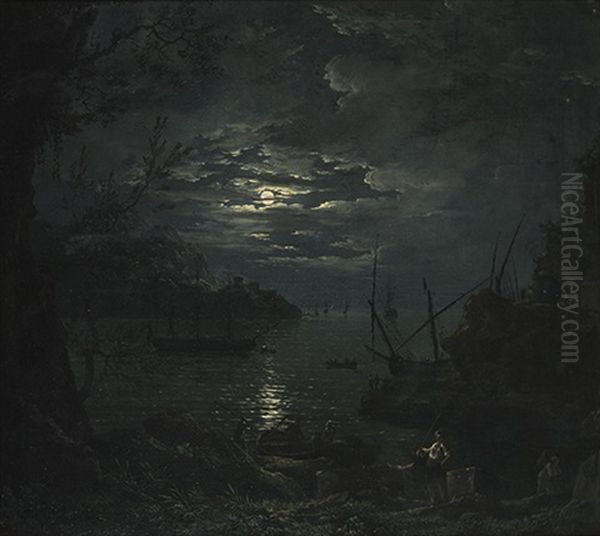 Marine Au Clair De Lune Oil Painting by Jean Henry d' Arles