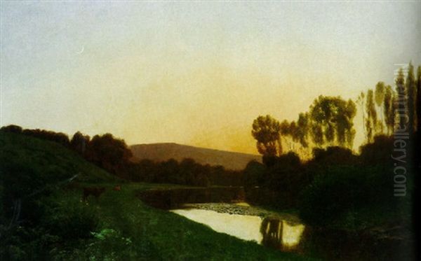 River Landscape Oil Painting by Ernest Emile Armand-Delille