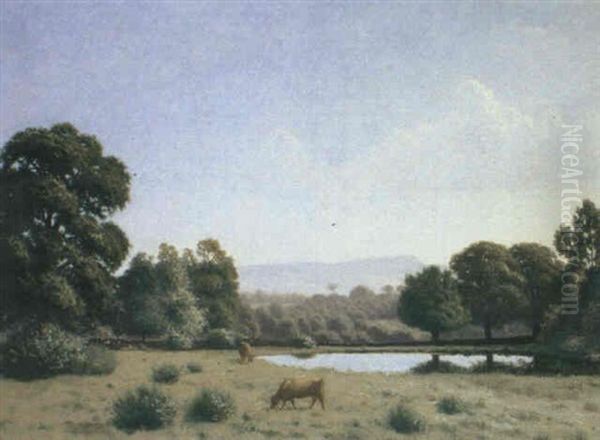 Teichlandschaft Mit Zwei Kuhen Oil Painting by Ernest Emile Armand-Delille