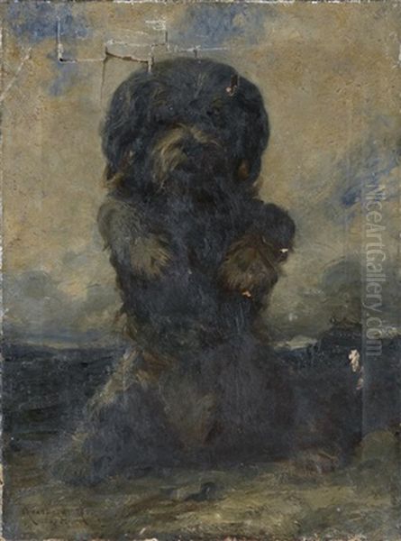 Portrait D'un Chien Faisant Le Beau Oil Painting by Edouard Armand-Dumaresq