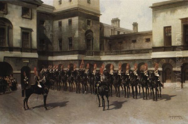 The Royal Horse Guards, Guard Mountain Parade, Whitehall Oil Painting by Edouard Armand-Dumaresq