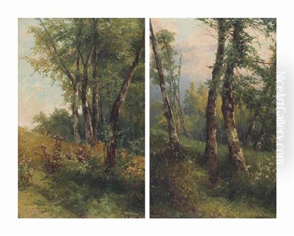 Wooded Landscapes (pair) Oil Painting by Raffaelo Armenise