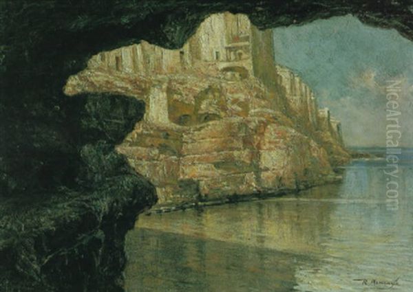 Polignano Vista Dalla Grotta Palazzese Oil Painting by Raffaelo Armenise