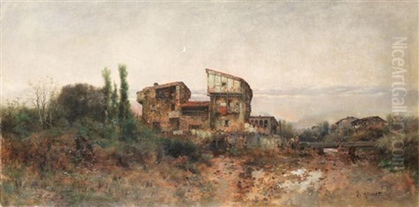 A Country House In A Landscape Oil Painting by Jose Armet Portanel