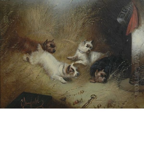 Terriers Ratting And Lunch For Three (2 Works) Oil Painting by Edward Armfield