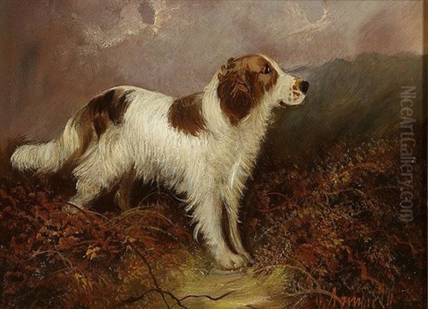 Terrier In A Landscape Oil Painting by Edward Armfield