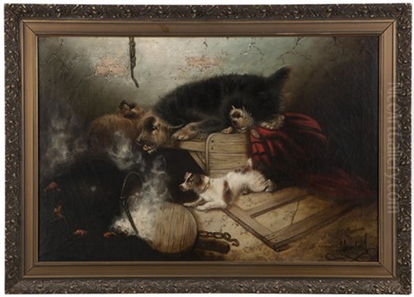 Mischievous Dogs In An Interior Oil Painting by Edward Armfield