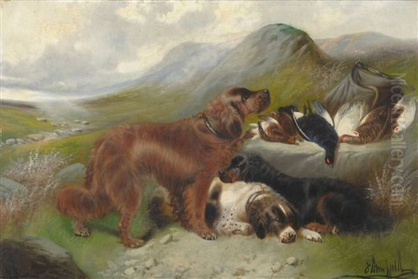 Sporting Dogs In A Highland Landscape Oil Painting by Edward Armfield