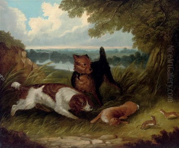 Rabbiting Oil Painting by Edward Armfield