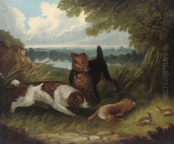 Rabbiting Oil Painting by Edward Armfield