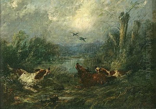 Spaniels Flushing Birds Oil Painting by Edward Armfield