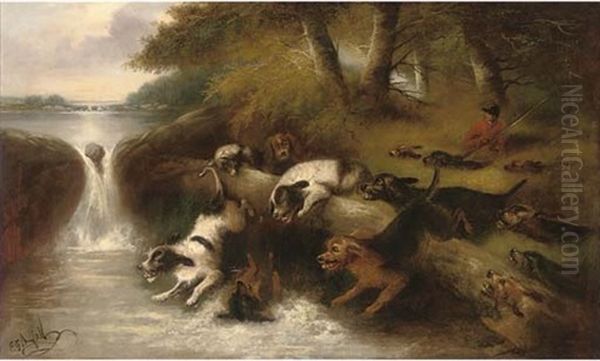 Otter Hounds Oil Painting by Edward Armfield