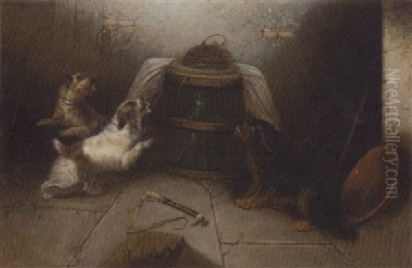 Terriers At A Rabbit Hole Oil Painting by Edward Armfield