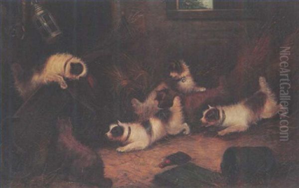 Pack Of Terriers Ratting Oil Painting by Edward Armfield