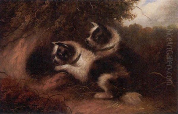 Two Terriers In A Landscape Oil Painting by Edward Armfield