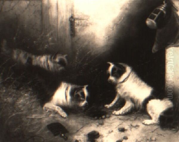 Terriers Ratting In A Barn Oil Painting by Edward Armfield