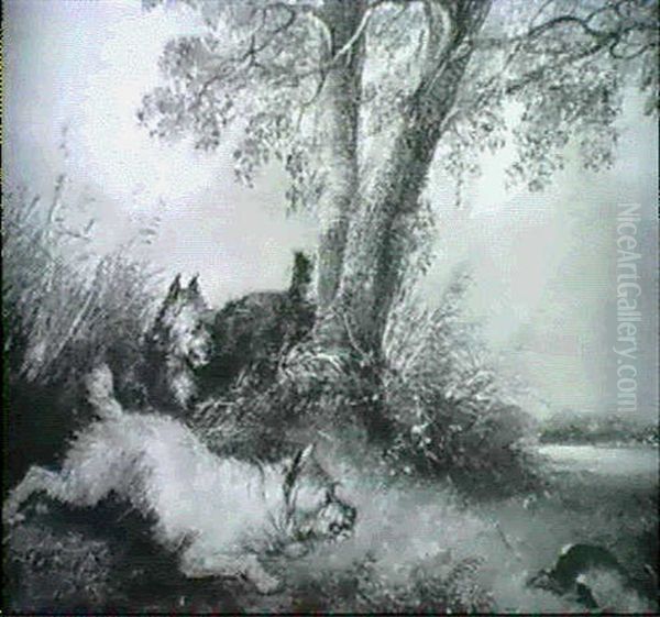 Terriers Chasing A Rabbit Oil Painting by Edward Armfield