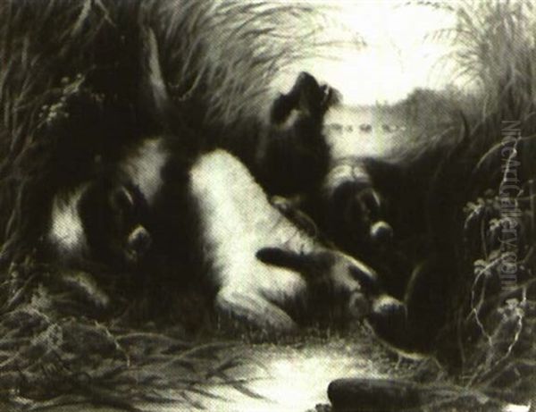 The Otter At Bay; And The Death Of The Otter Oil Painting by Edward Armfield