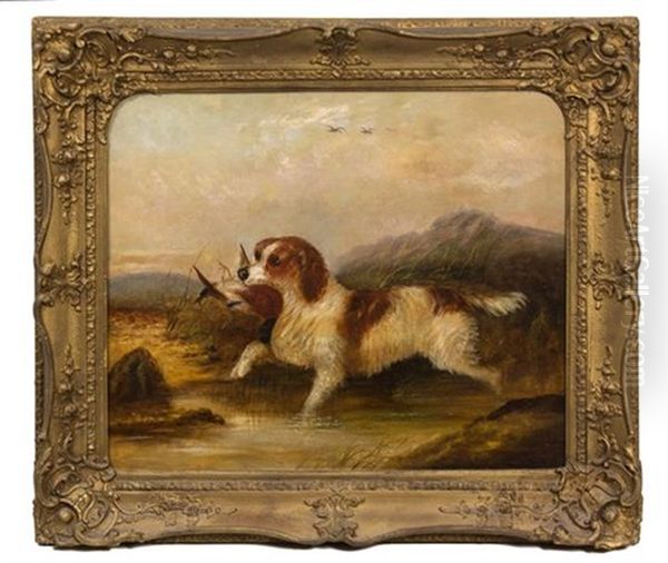 Spaniel In Landscape Oil Painting by George Armfield