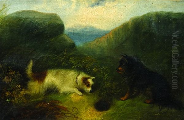 Two Dogs In Landscape Oil Painting by George Armfield