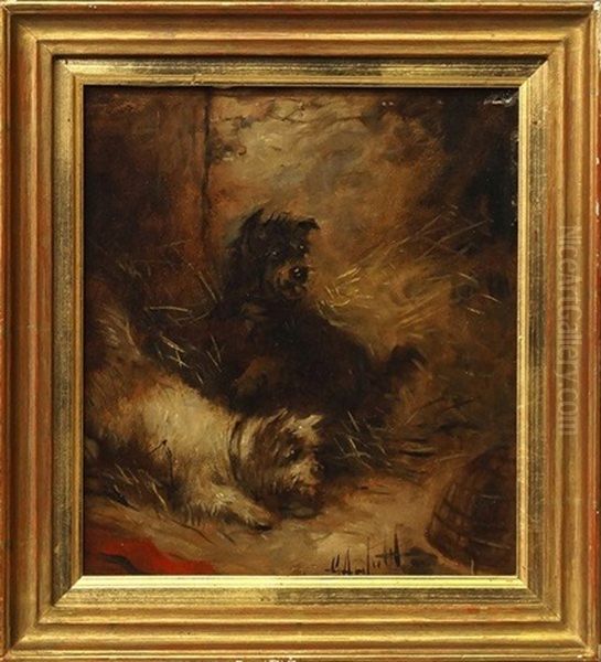 Terriers Ratting And Spaniel And Terrier Waiting Oil Painting by George Armfield