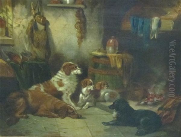 Dogs Resting By A Fire Oil Painting by George Armfield