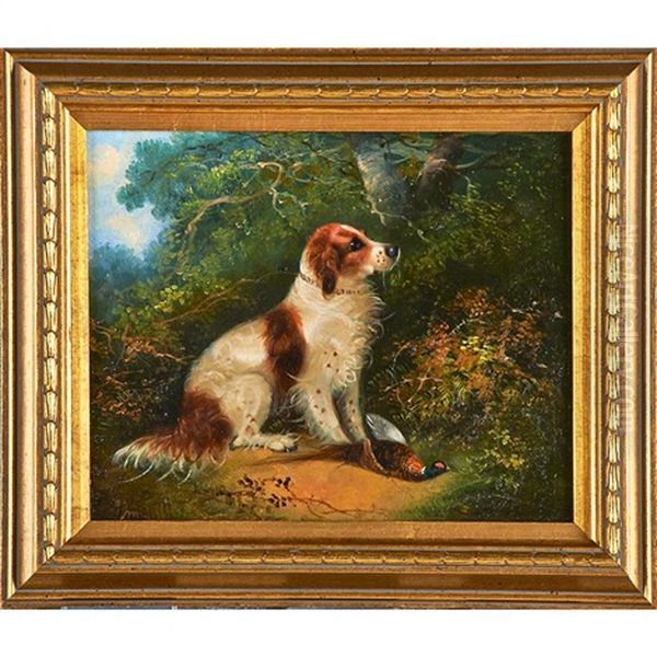 Terriers And Spaniel In Hunting Scenes (2 Works) Oil Painting by George Armfield