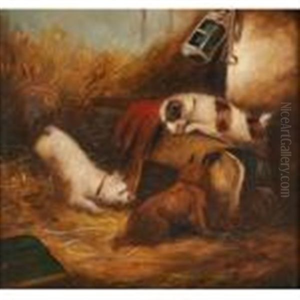 Three Terriers Hunting Oil Painting by George Armfield