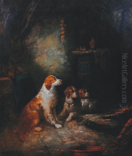 Three Spaniels Oil Painting by George Armfield