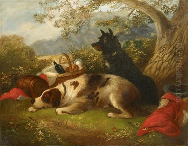 A Picnic With The Dogs Oil Painting by George Armfield