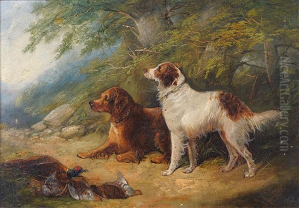 Two Sporting Dogs In A Landscape Oil Painting by George Armfield