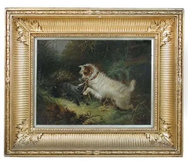 Terrier And A Badger Oil Painting by George Armfield