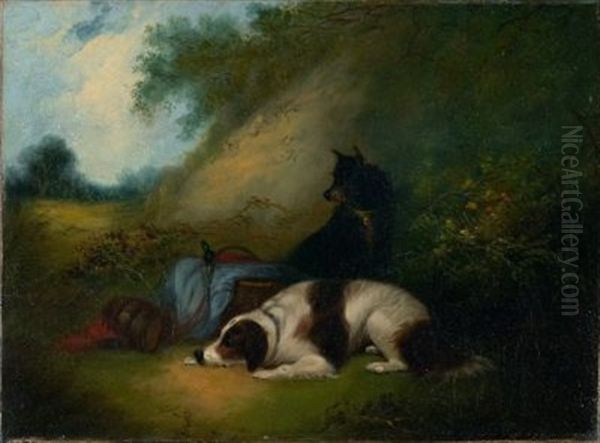 Zwei Hunde Warten Auf Ihren Herrn Oil Painting by George Armfield