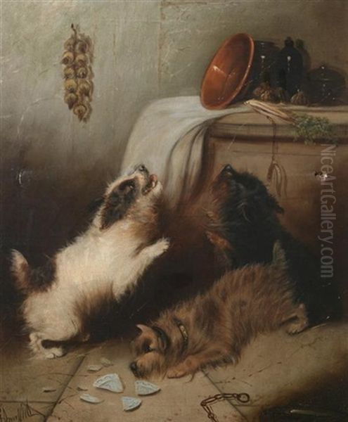 The Mischievous Terriers Oil Painting by George Armfield