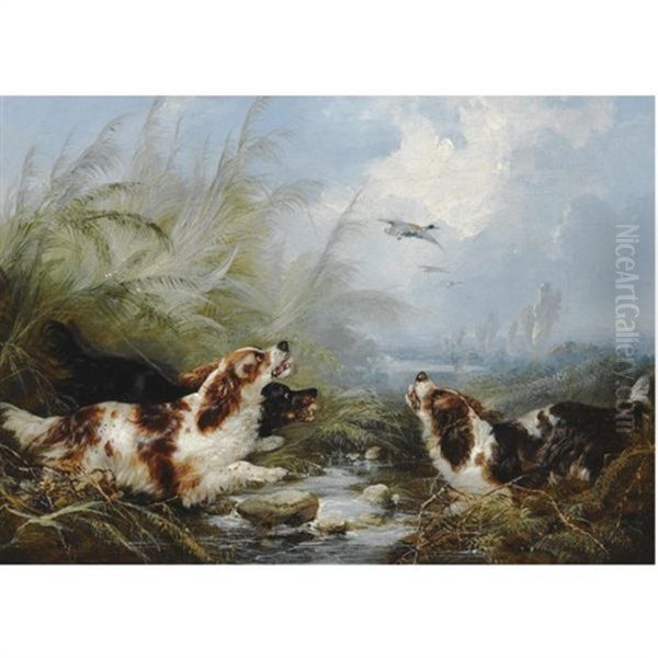 Hunting Scene With Dogs (+ Another, Smllr; 2 Works) Oil Painting by George Armfield