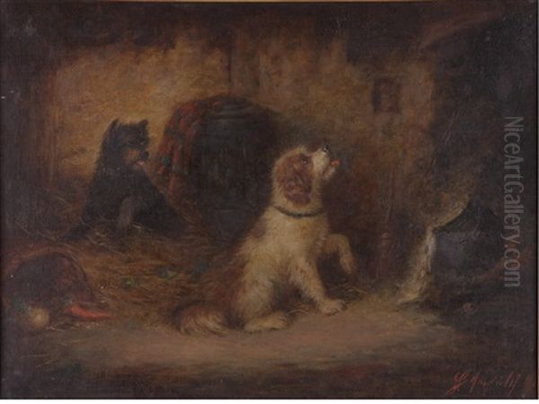 Terrier Treats Oil Painting by George Armfield