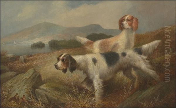 Two Setters On Point Oil Painting by George Armfield