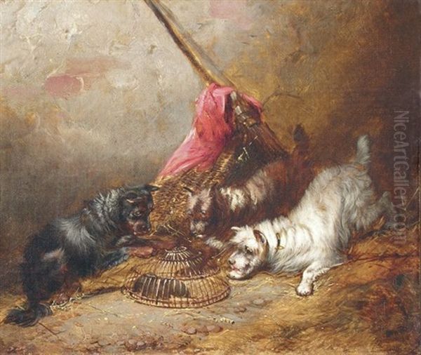 Terriers Junto A Una Jaula Oil Painting by George Armfield