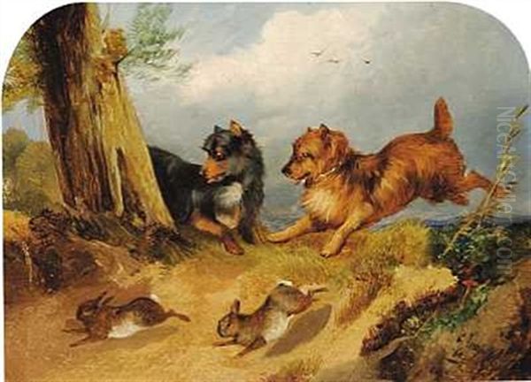 To Hunde Der Jagter Harer Oil Painting by George Armfield